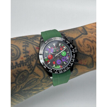 Custom Seiko Mod • Black Green Splash Daytona vk63 • 39.5mm